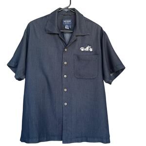 South Bay Shirt Mens Medium Blue Embroidered Motorcycle Camp Button Up Pocket